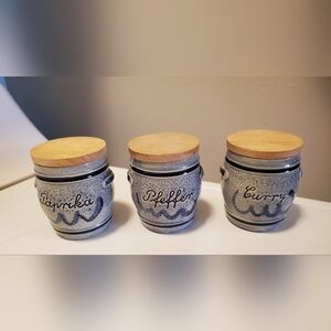 Marzi & Remy Germany Blue Salt Glace Spice Jars With Wooden Lids Vintage